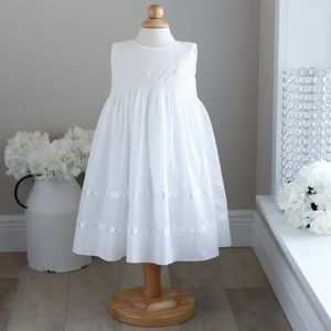 Strasburg Dress White Cotton Smocked Pearls Sleeveless Size 6/9 Months PERFECT